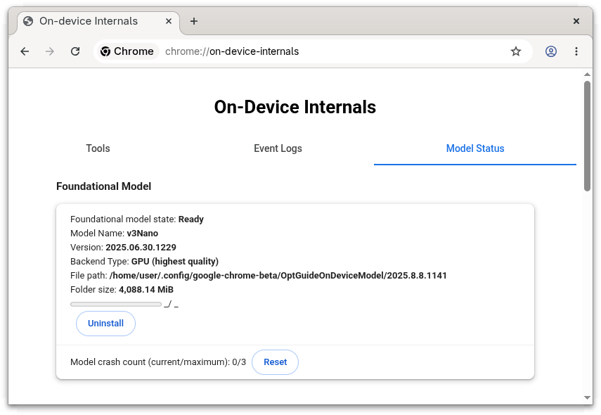 Screenshot of on-device-internals page